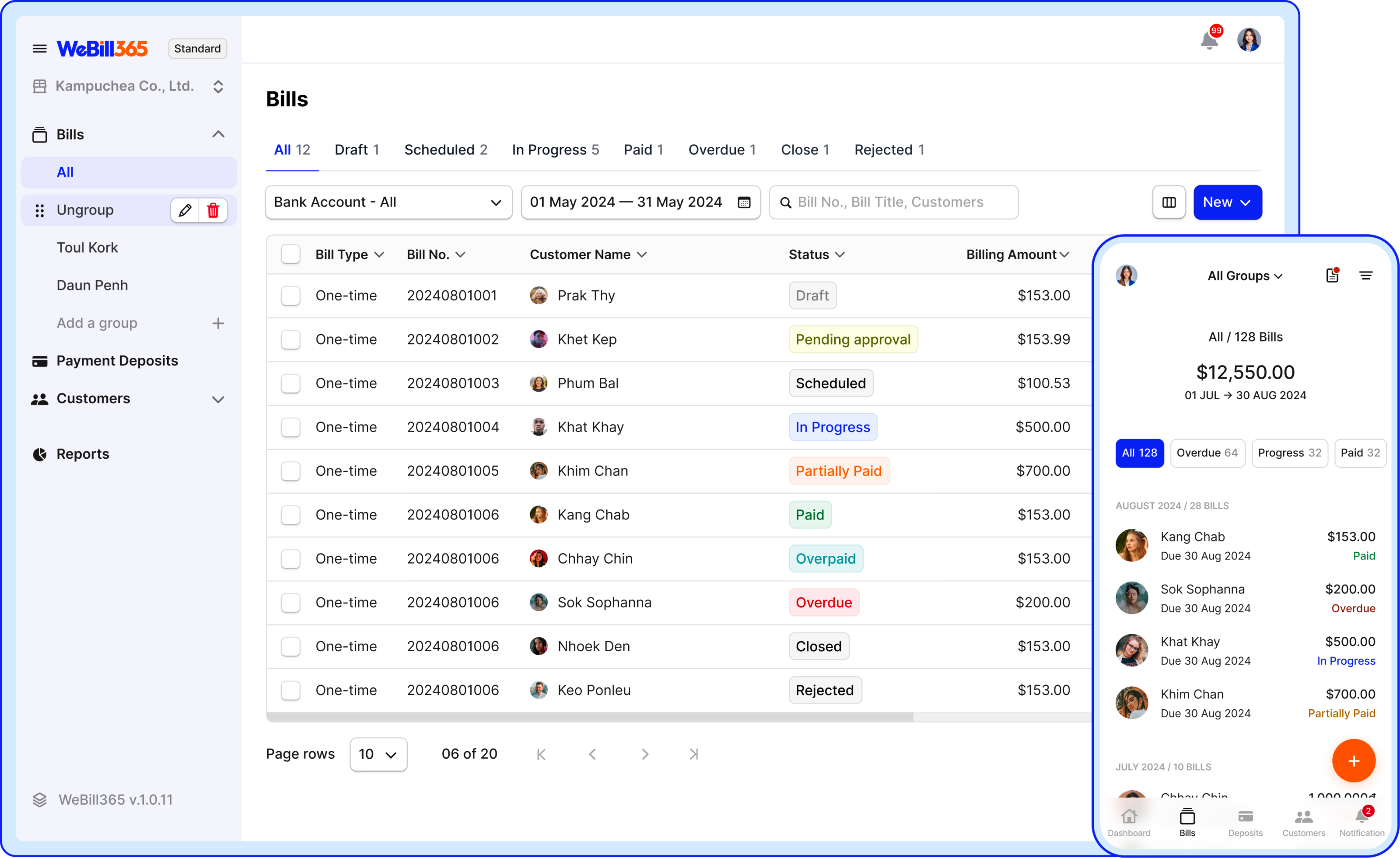 WeBill365 with PPCBank platform on both Web and Mobile